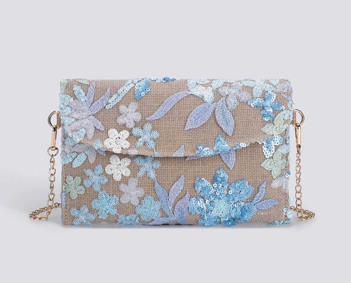 SKYBLOOM | BLUE FLORAL SEQUIN CLUTCH CROSSBODY BAG