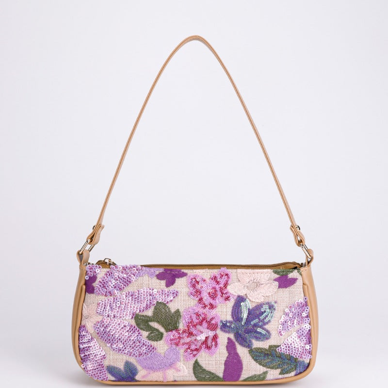 LILACBLOOM | PURPLE FLORAL SEQUIN SHOULDER BAG