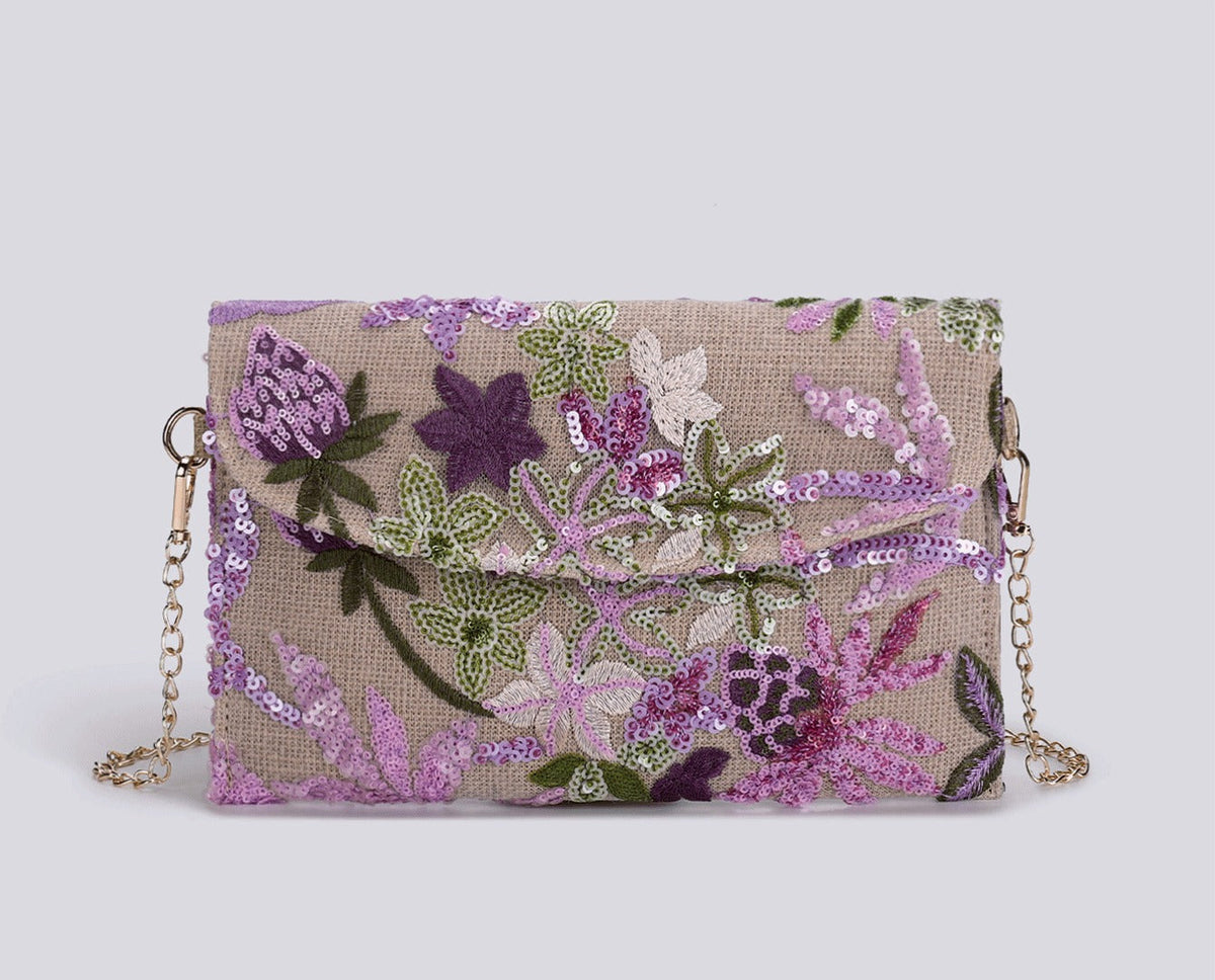 LAVENDERMEADOW | FLORAL SEQUIN CLUTCH CROSSBODY BAG