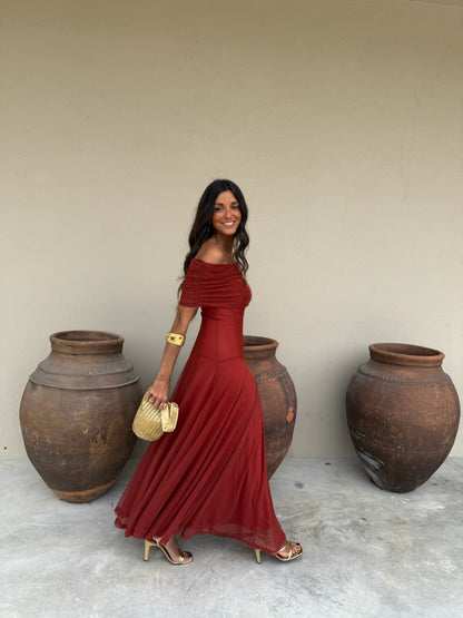 Toledo Tulle Maxi Dress in Terracotta