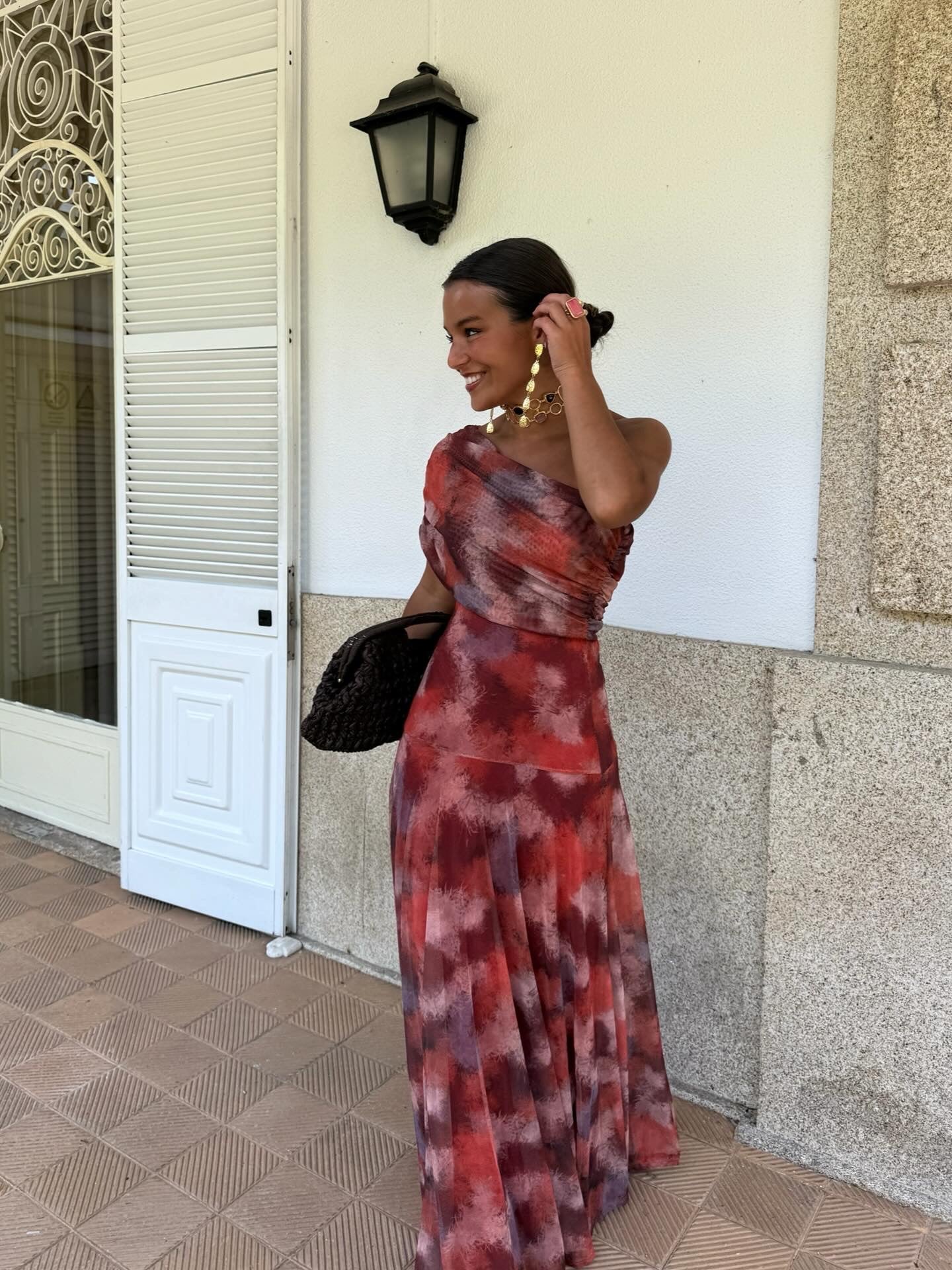 Toledo Tulle Maxi Dress in Crimson Print