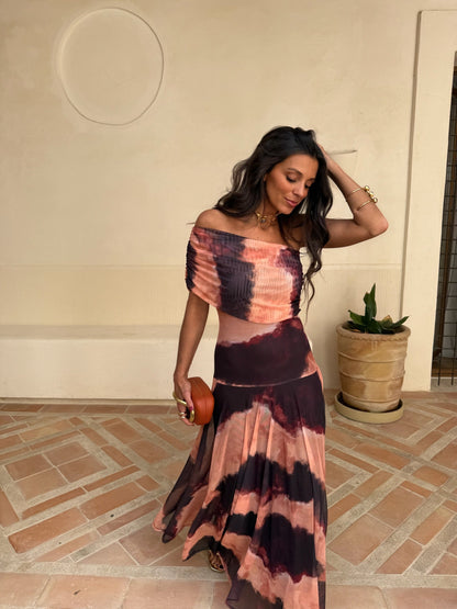 Toledo Tulle Maxi Dress in Rust Print