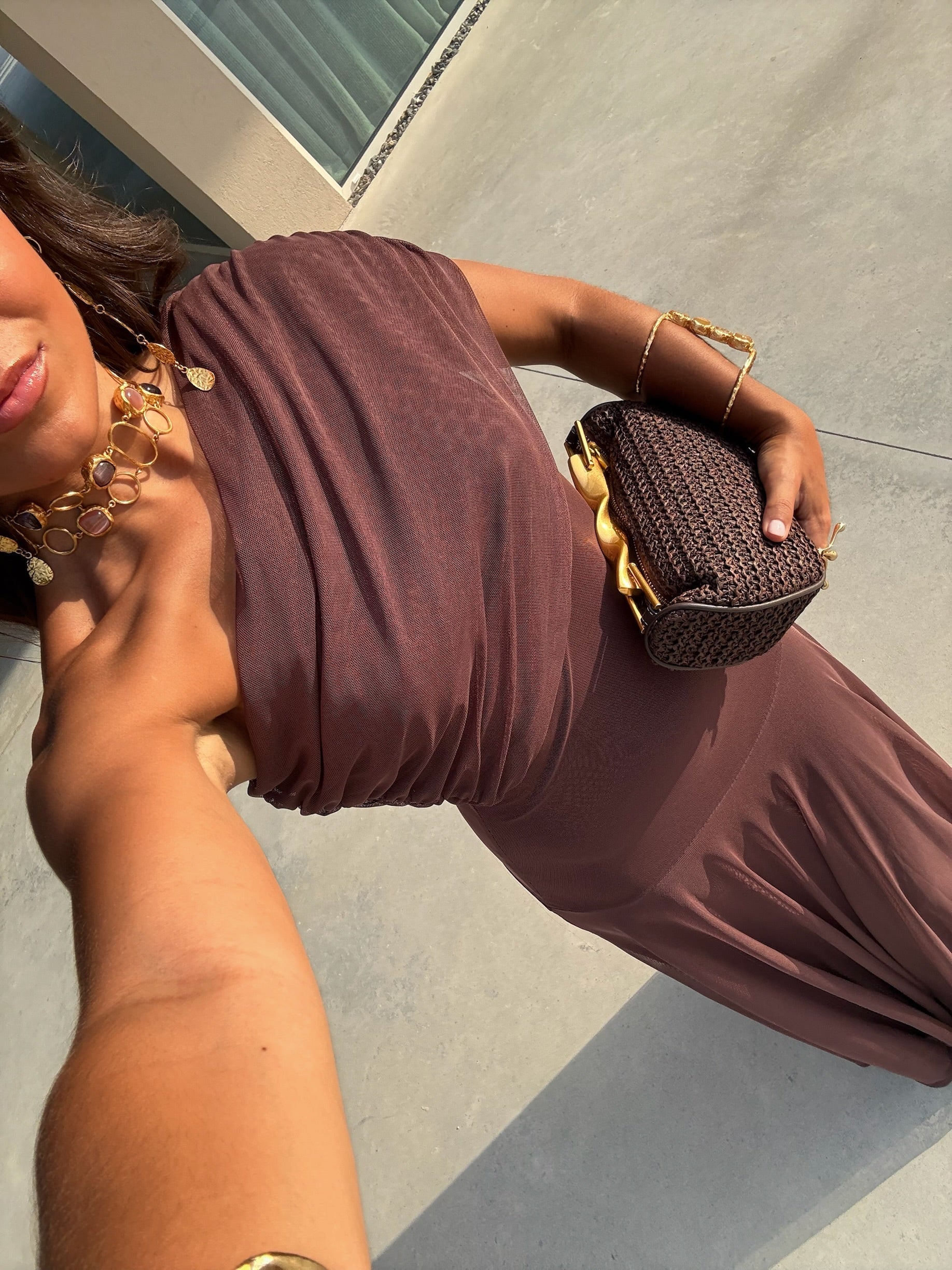 Toledo Tulle Maxi Dress in Chocolate