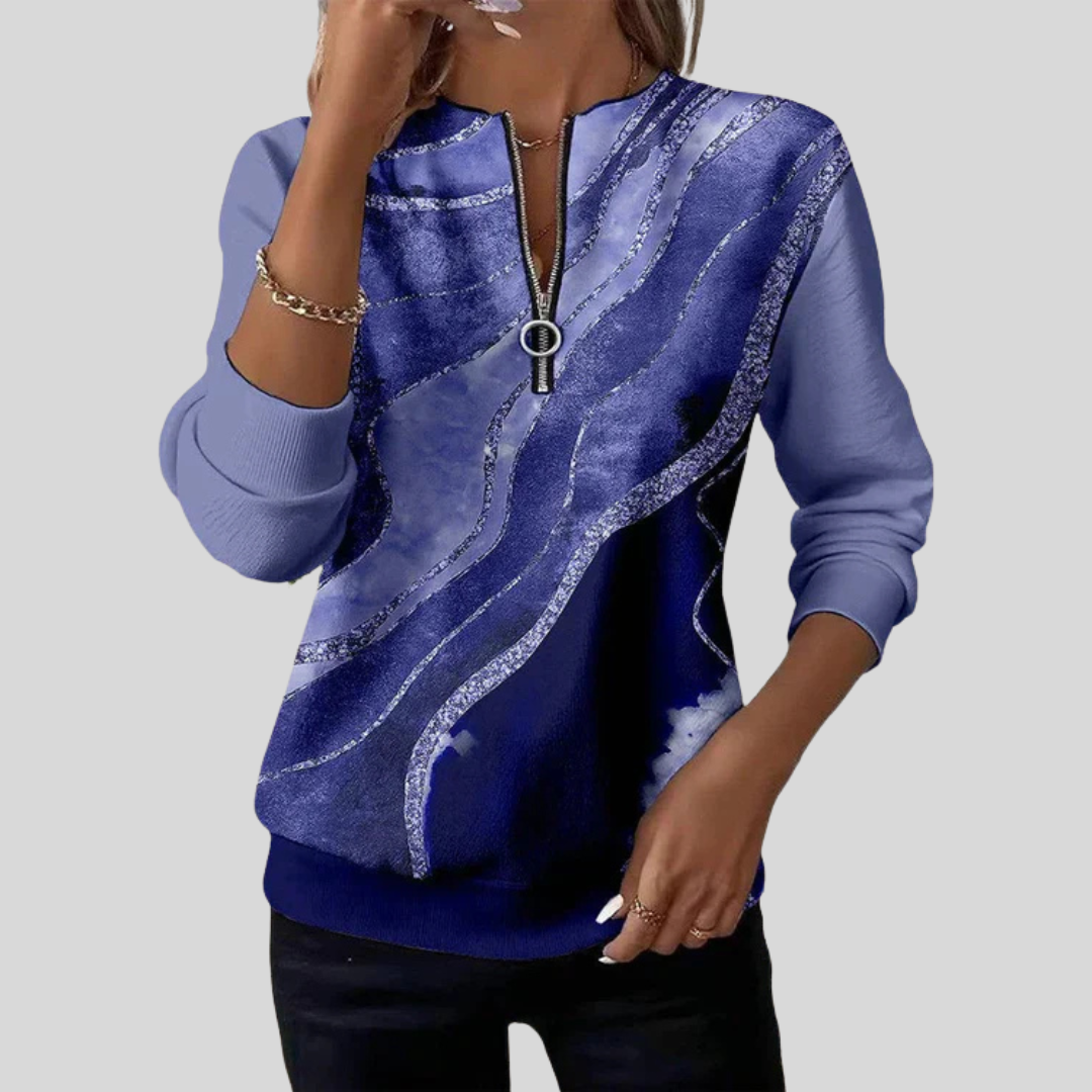 Gilda | Marble-Print Zip-Neck Sweatshirt