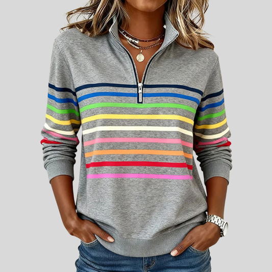 Tilly | Rainbow-Stripe Zip-Neck Sweatshirt