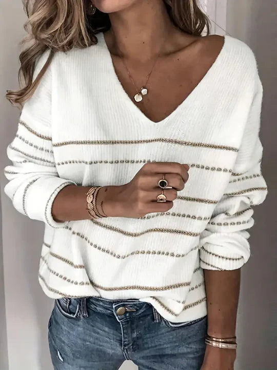 ASHMORE LANE | Aira Striped V-Neck Jumper