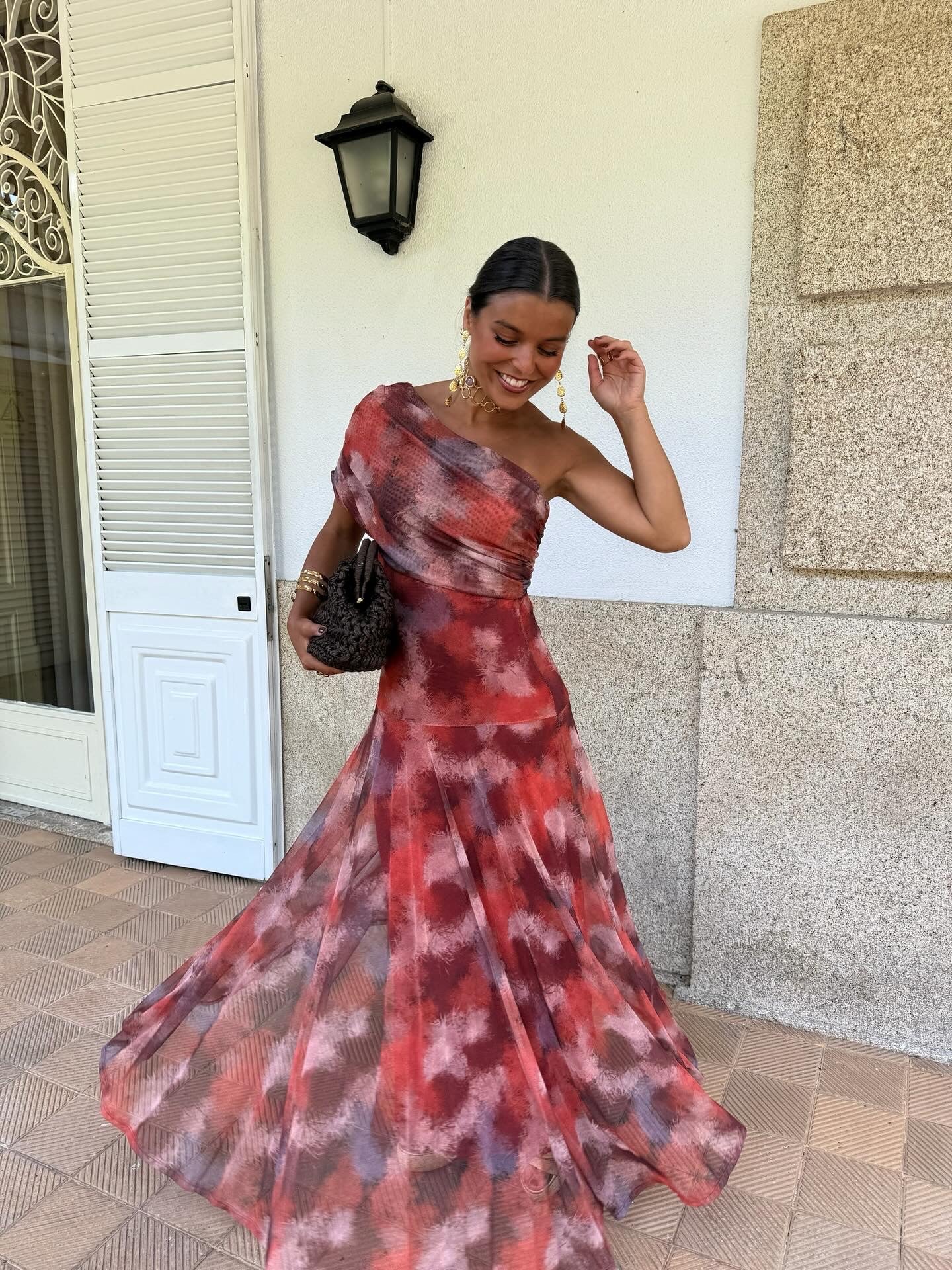 Toledo Tulle Maxi Dress in Crimson Print