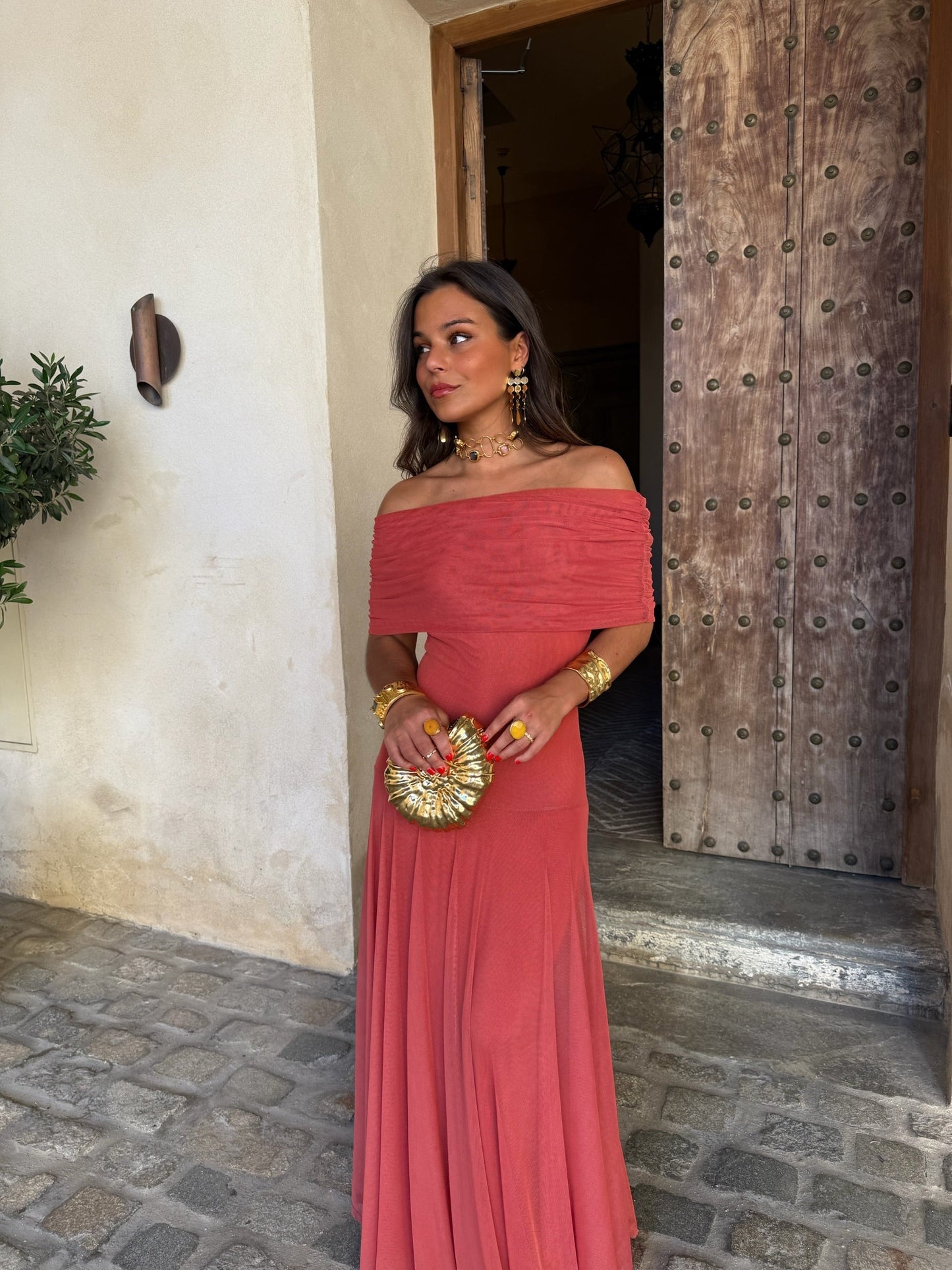 Toledo Tulle Maxi Dress in Clay