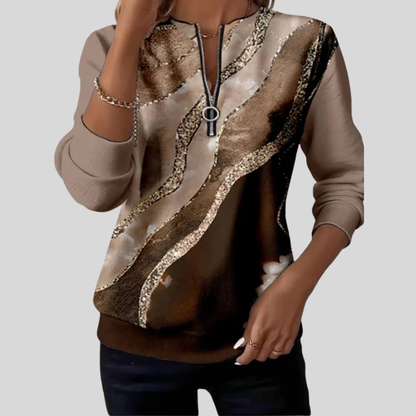 Gilda | Marble-Print Zip-Neck Sweatshirt