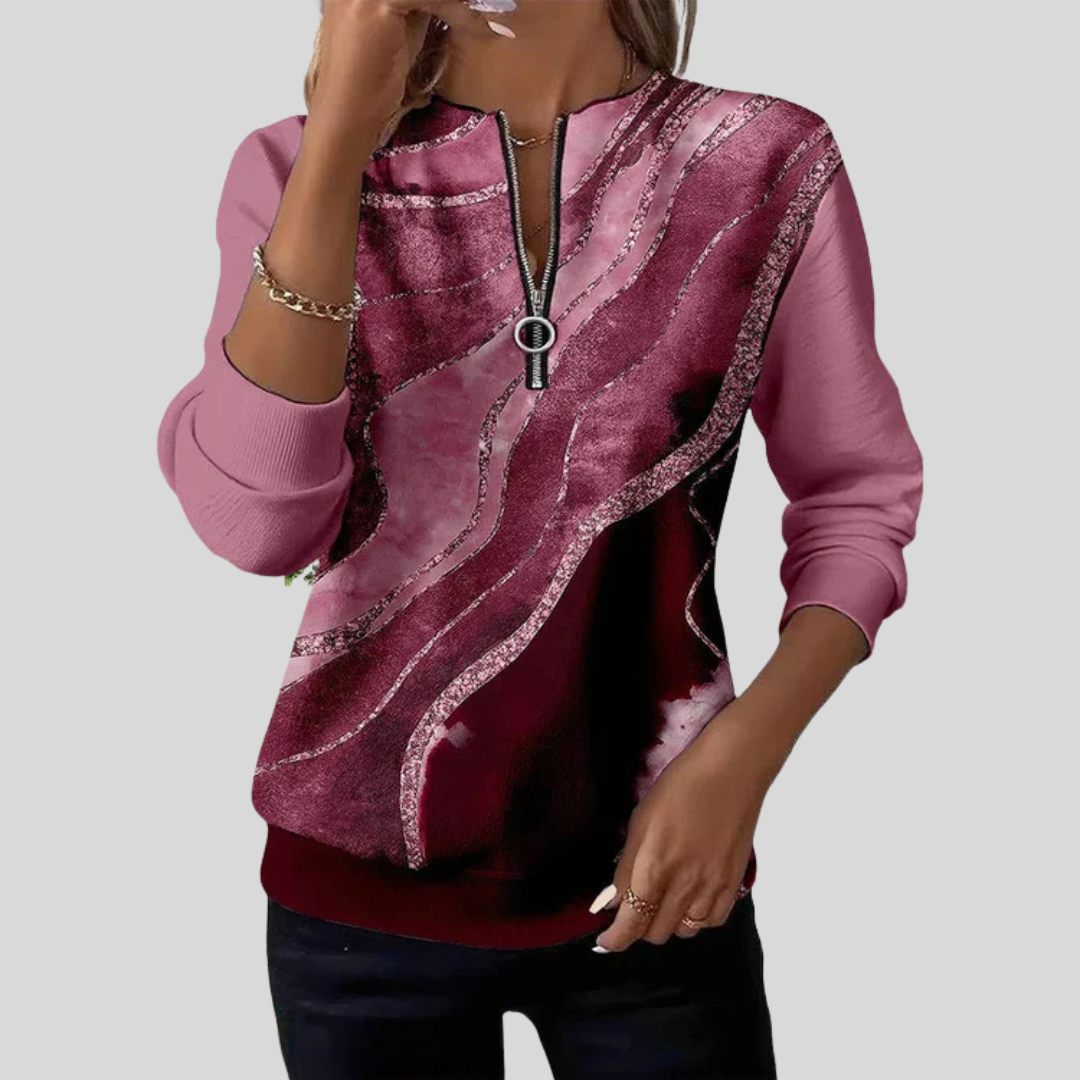 Gilda | Marble-Print Zip-Neck Sweatshirt
