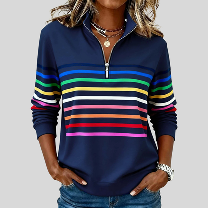 Tilly | Rainbow-Stripe Zip-Neck Sweatshirt