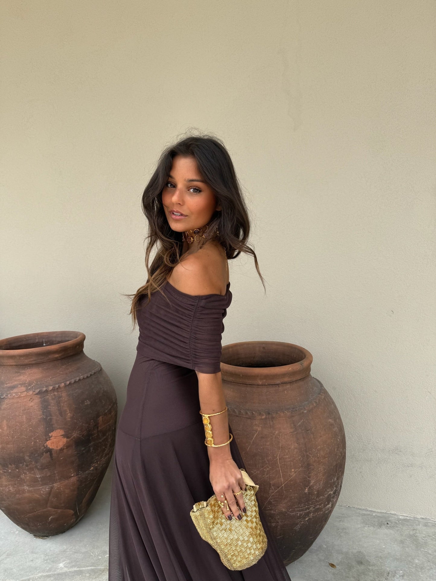 Toledo Tulle Maxi Dress in Chocolate