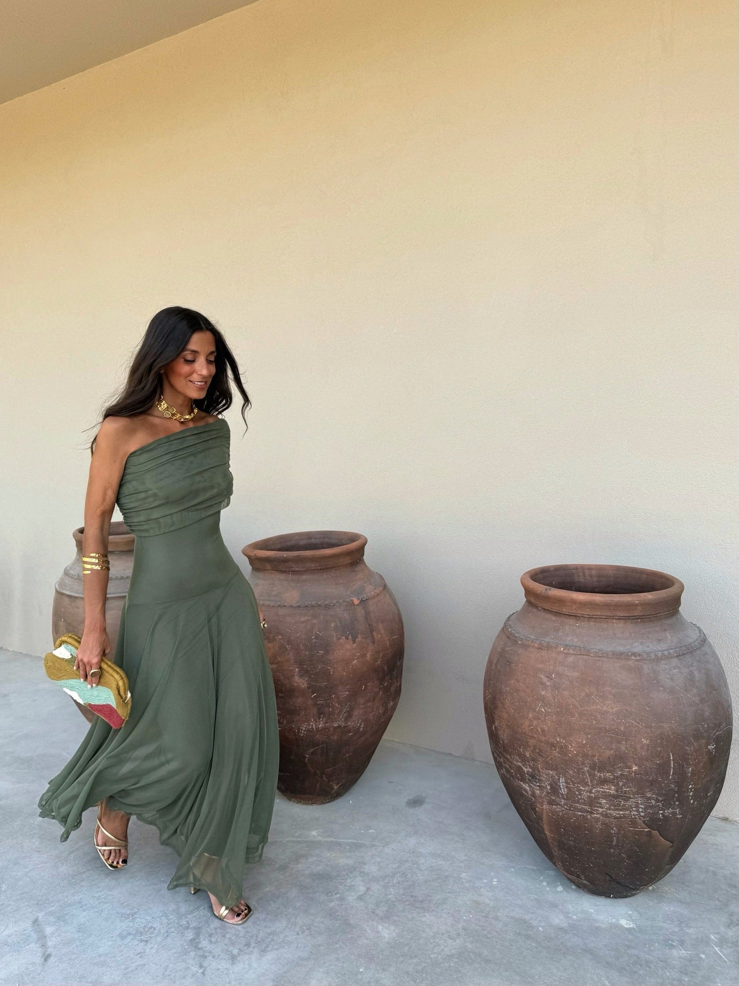 Toledo Tulle Maxi Dress in Olive