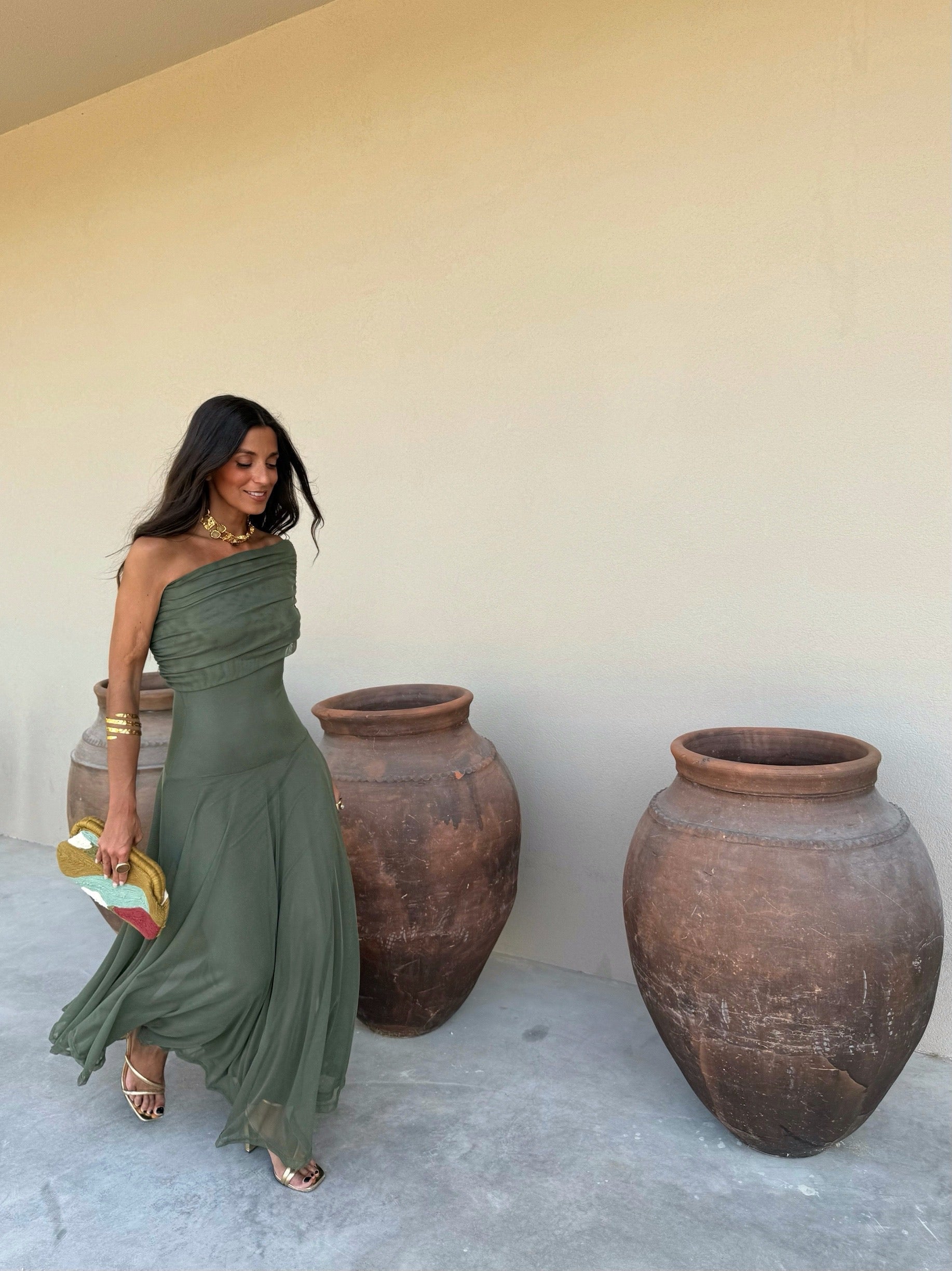Toledo Tulle Maxi Dress in Olive
