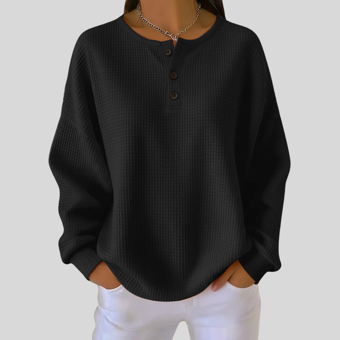 Ruth | Relaxed Waffle-Knit Henley Top