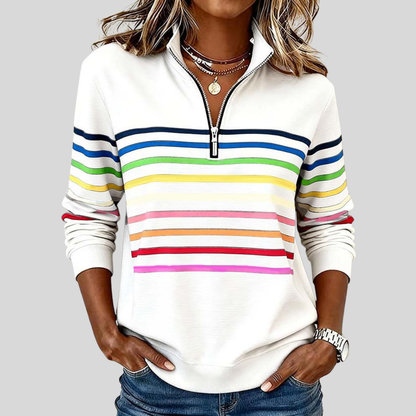 Tilly | Rainbow-Stripe Zip-Neck Sweatshirt