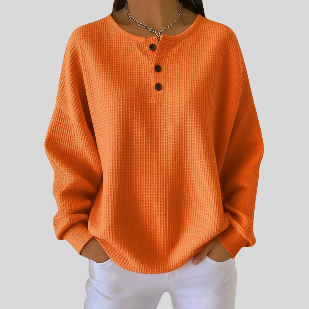 Ruth | Relaxed Waffle-Knit Henley Top