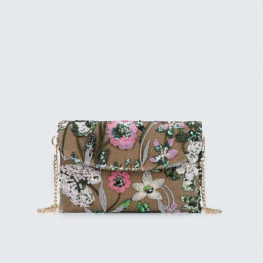 MEADOWBLOOM | BOTANICAL SEQUIN CLUTCH CROSSBODY BAG