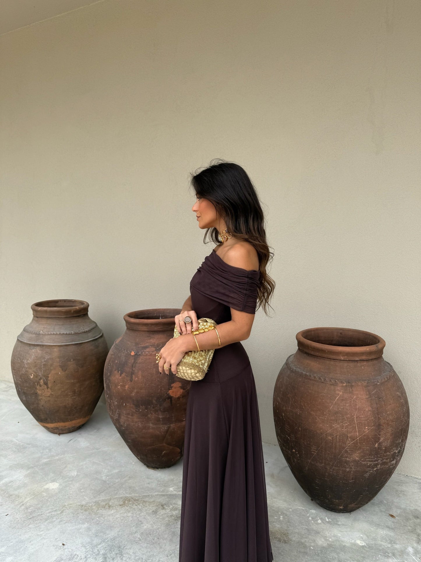 Toledo Tulle Maxi Dress in Chocolate