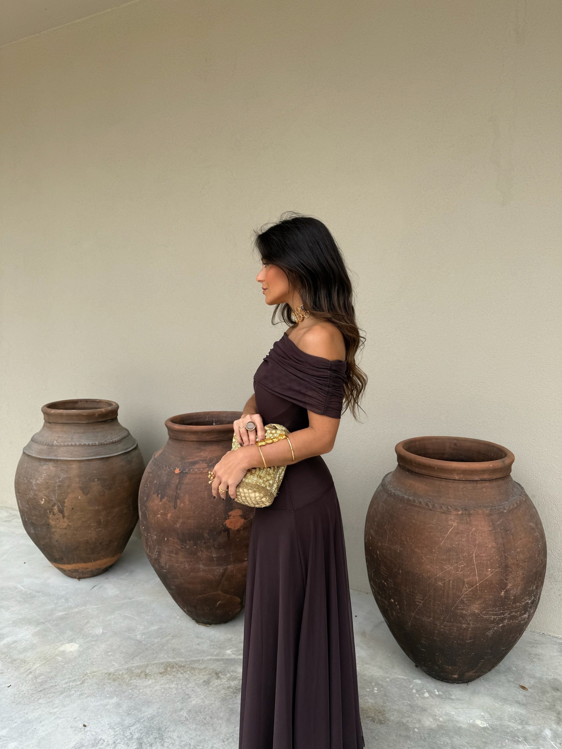 Toledo Tulle Maxi Dress in Chocolate
