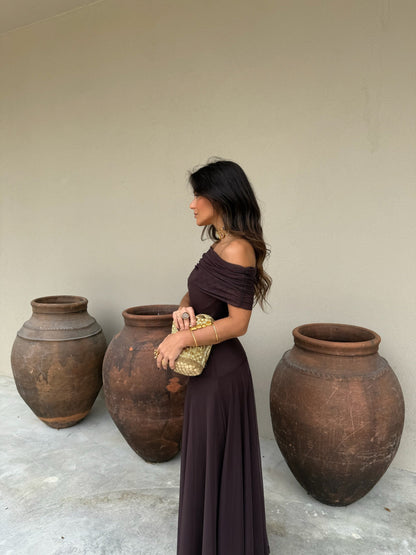 Toledo Tulle Maxi Dress in Chocolate