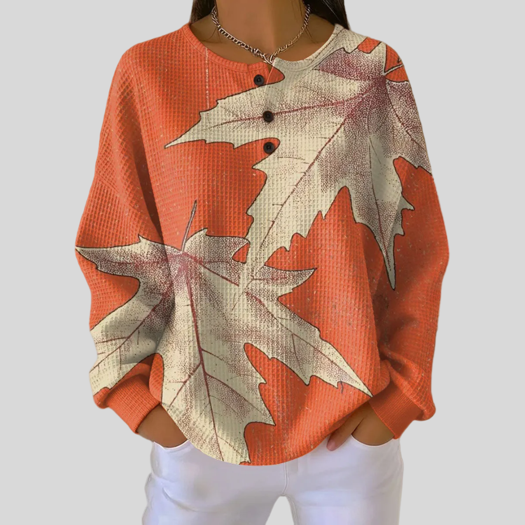 Dilys | Autumn Leaf Button-Neck Sweatshirt