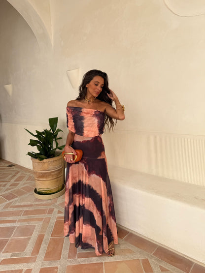 Toledo Tulle Maxi Dress in Rust Print