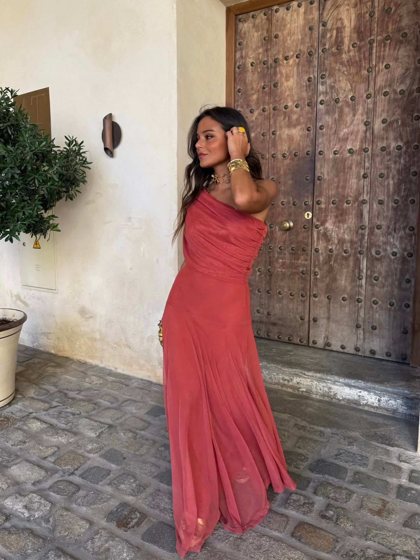 Toledo Tulle Maxi Dress in Clay