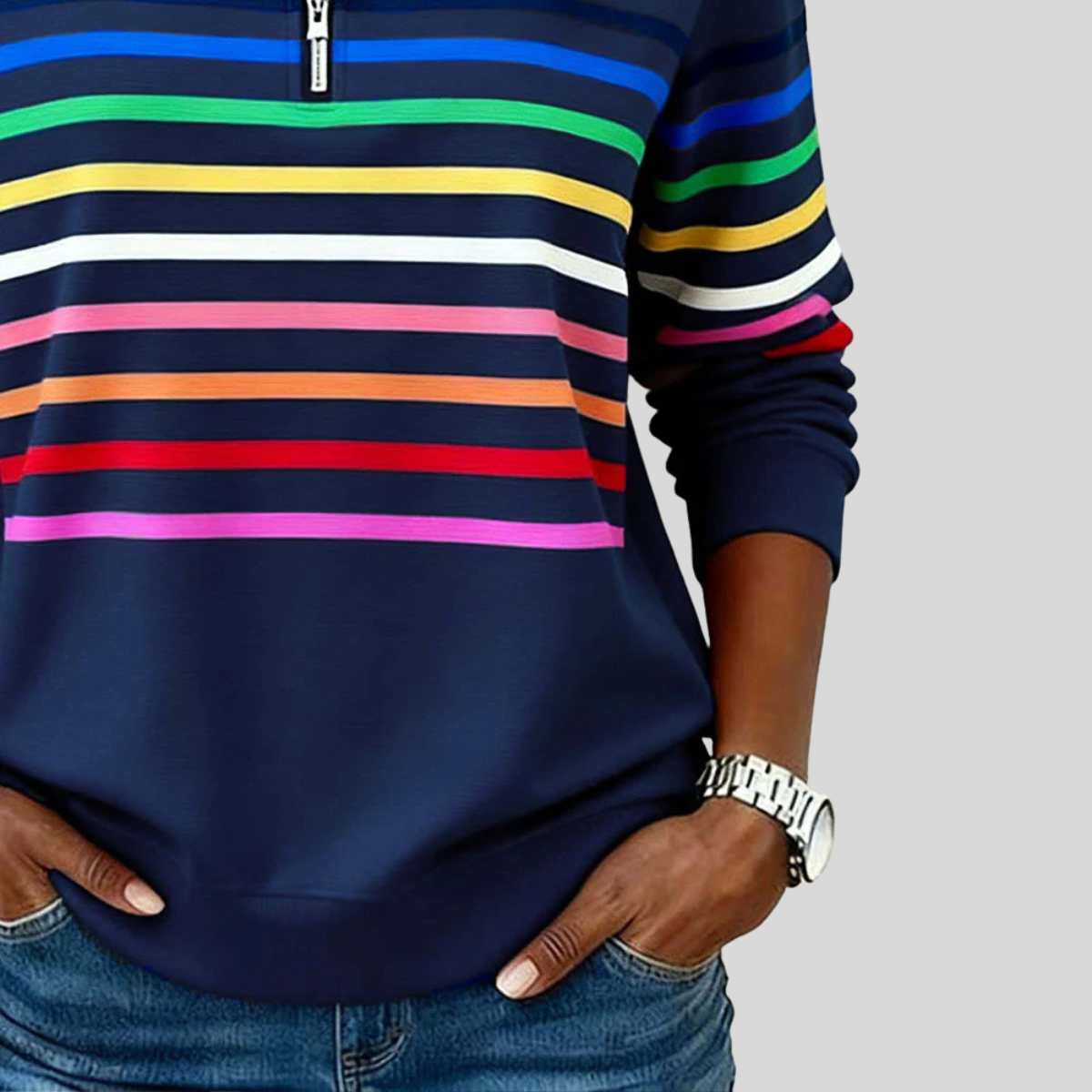 Tilly | Rainbow-Stripe Zip-Neck Sweatshirt