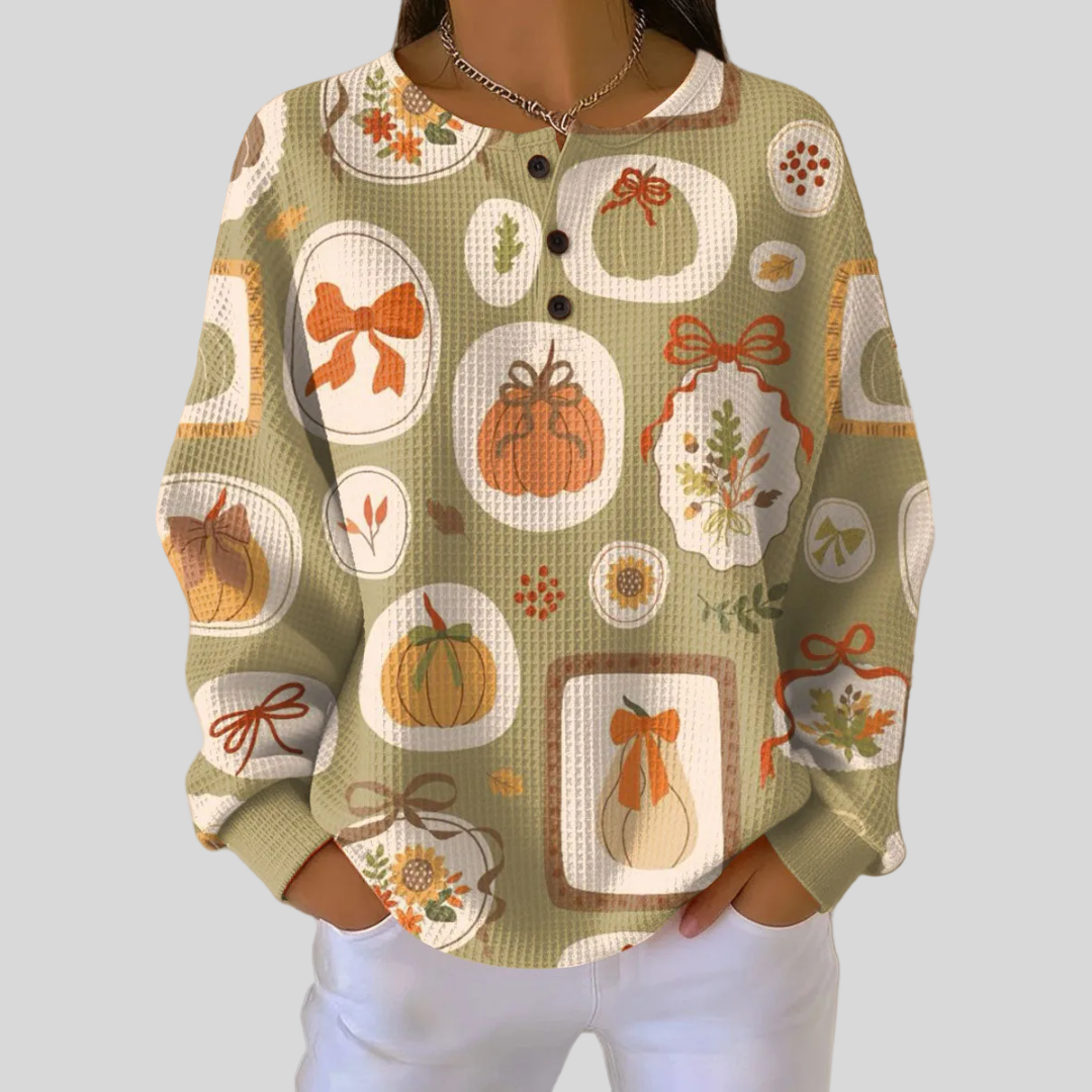 Evangeline | Autumn Charm Button-Neck Sweatshirt