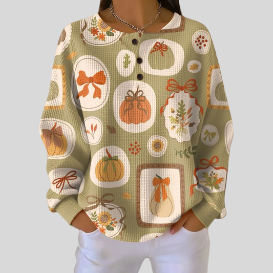 Evangeline | Autumn Charm Button-Neck Sweatshirt