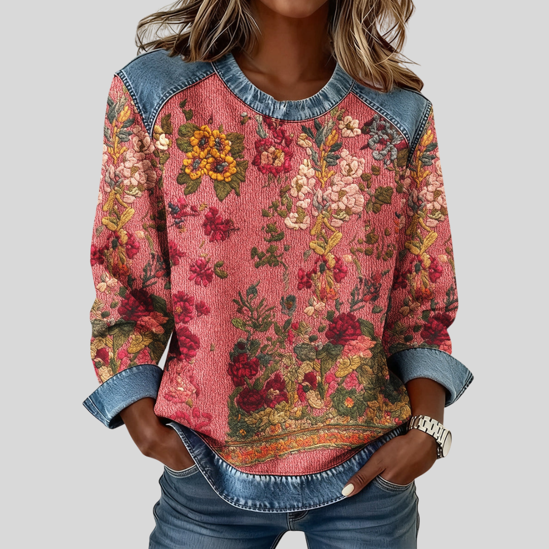 Mandy | Floral Contrast-Trim Sweatshirt