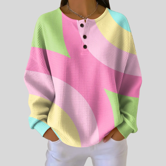Pixie | Pastel Colour-Block Waffle Henley Top