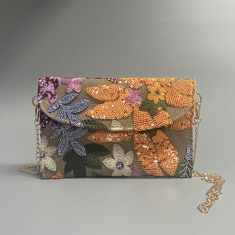 AUTUMNBLOOM | FLORAL SEQUIN CLUTCH CROSSBODY BAG