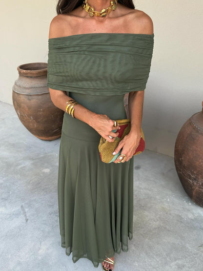 Toledo Tulle Maxi Dress in Olive