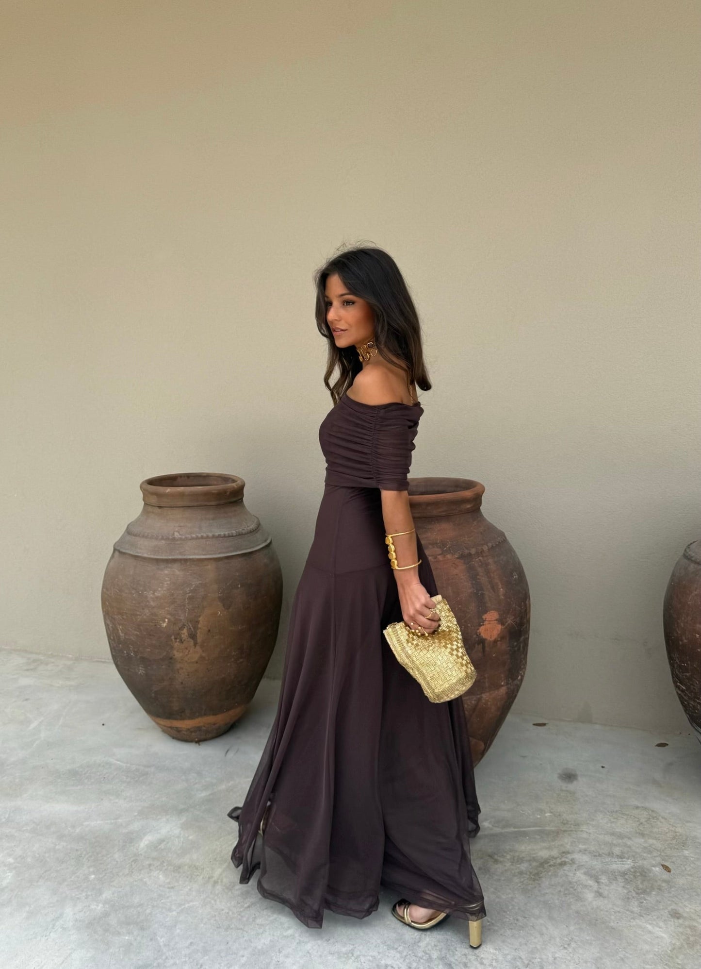 Toledo Tulle Maxi Dress in Chocolate
