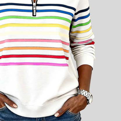 Tilly | Rainbow-Stripe Zip-Neck Sweatshirt