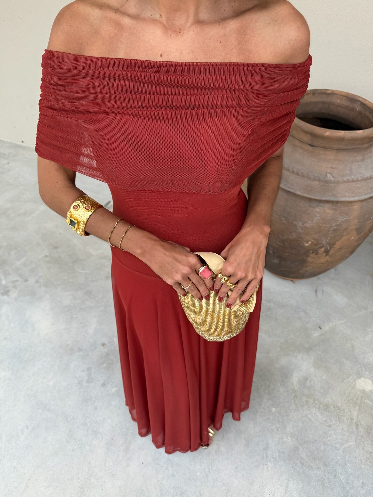 Toledo Tulle Maxi Dress in Terracotta