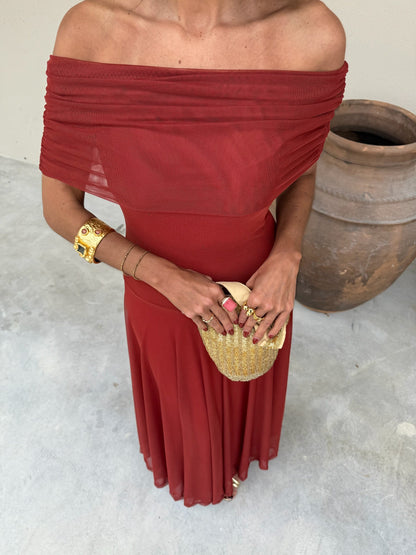 Toledo Tulle Maxi Dress in Terracotta
