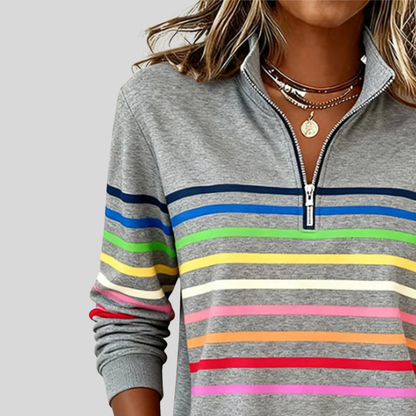 Tilly | Rainbow-Stripe Zip-Neck Sweatshirt