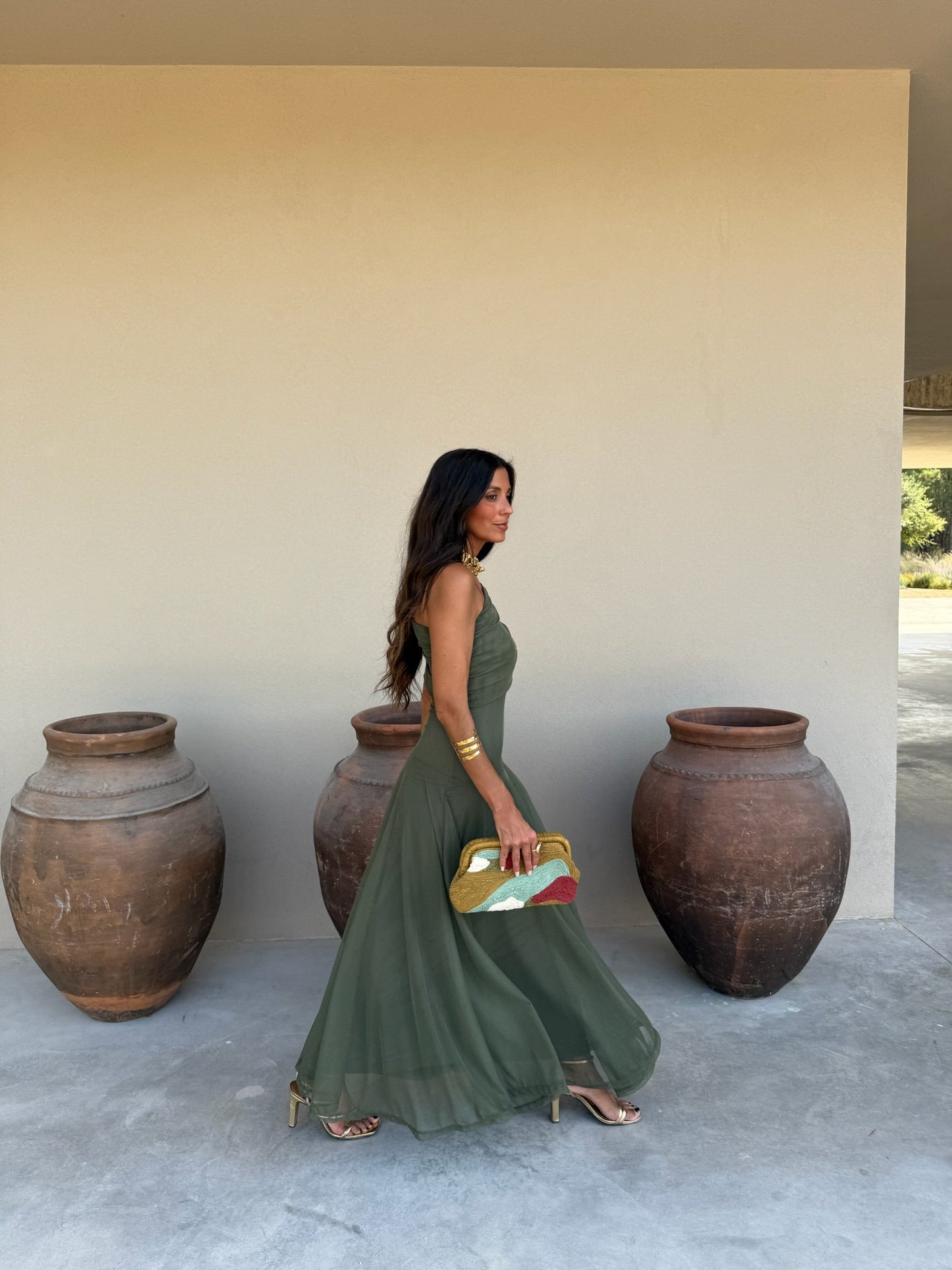 Toledo Tulle Maxi Dress in Olive