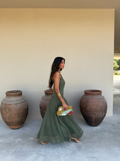 Toledo Tulle Maxi Dress in Olive