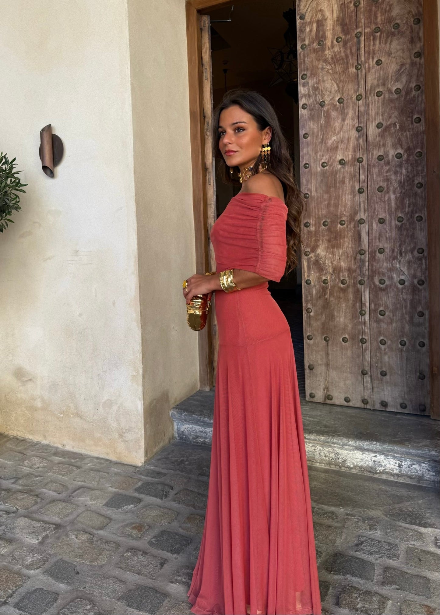 Toledo Tulle Maxi Dress in Clay