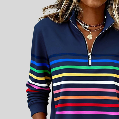 Tilly | Rainbow-Stripe Zip-Neck Sweatshirt