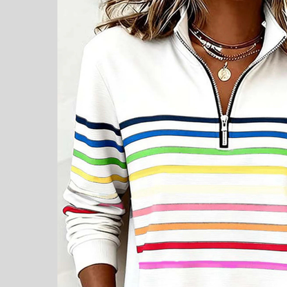 Tilly | Rainbow-Stripe Zip-Neck Sweatshirt