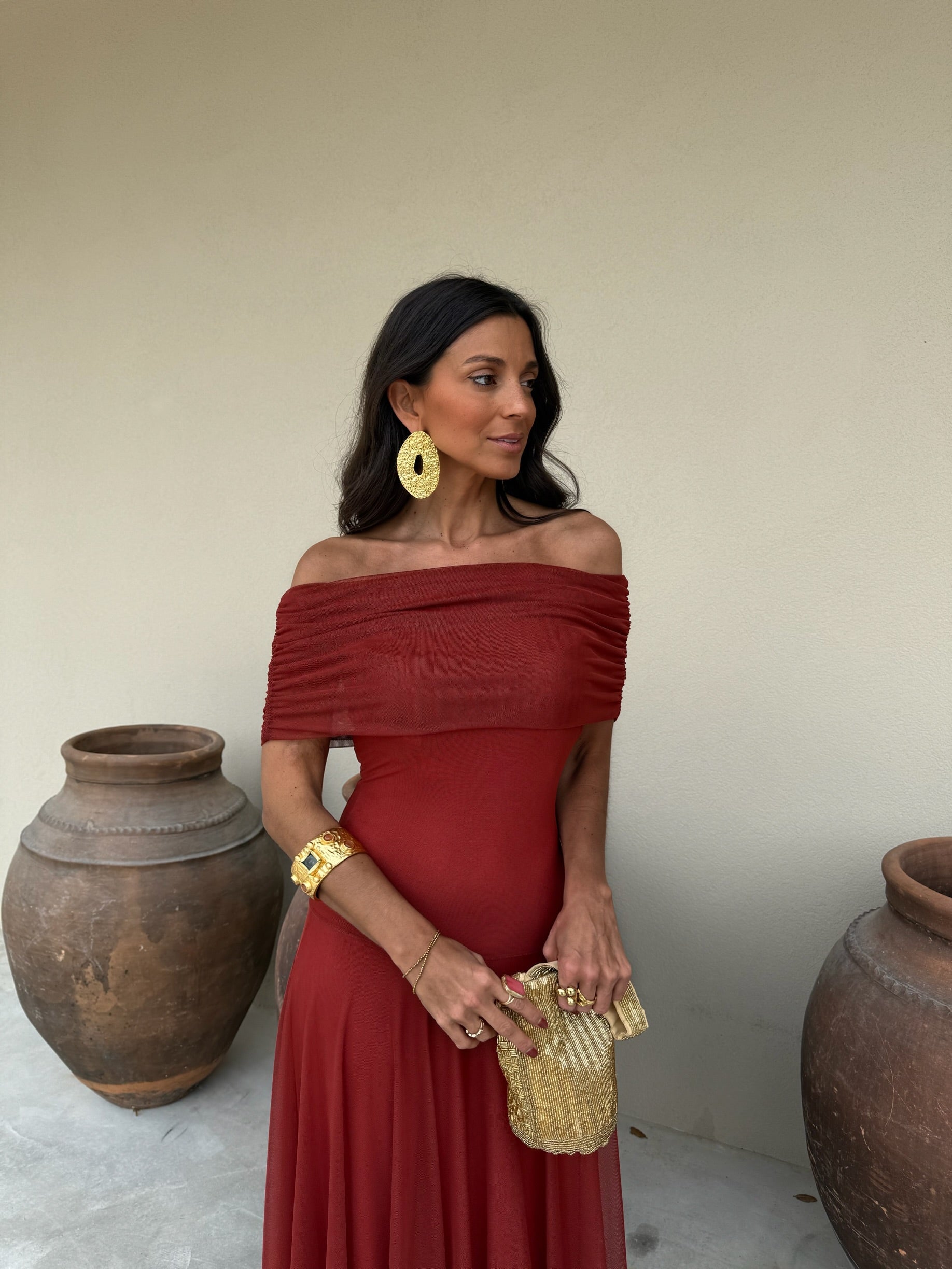 Toledo Tulle Maxi Dress in Terracotta