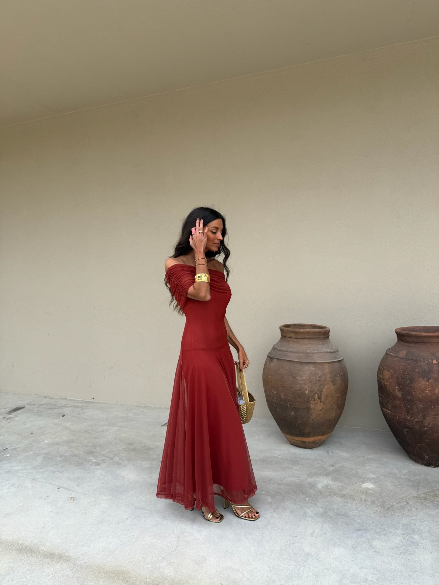 Toledo Tulle Maxi Dress in Terracotta