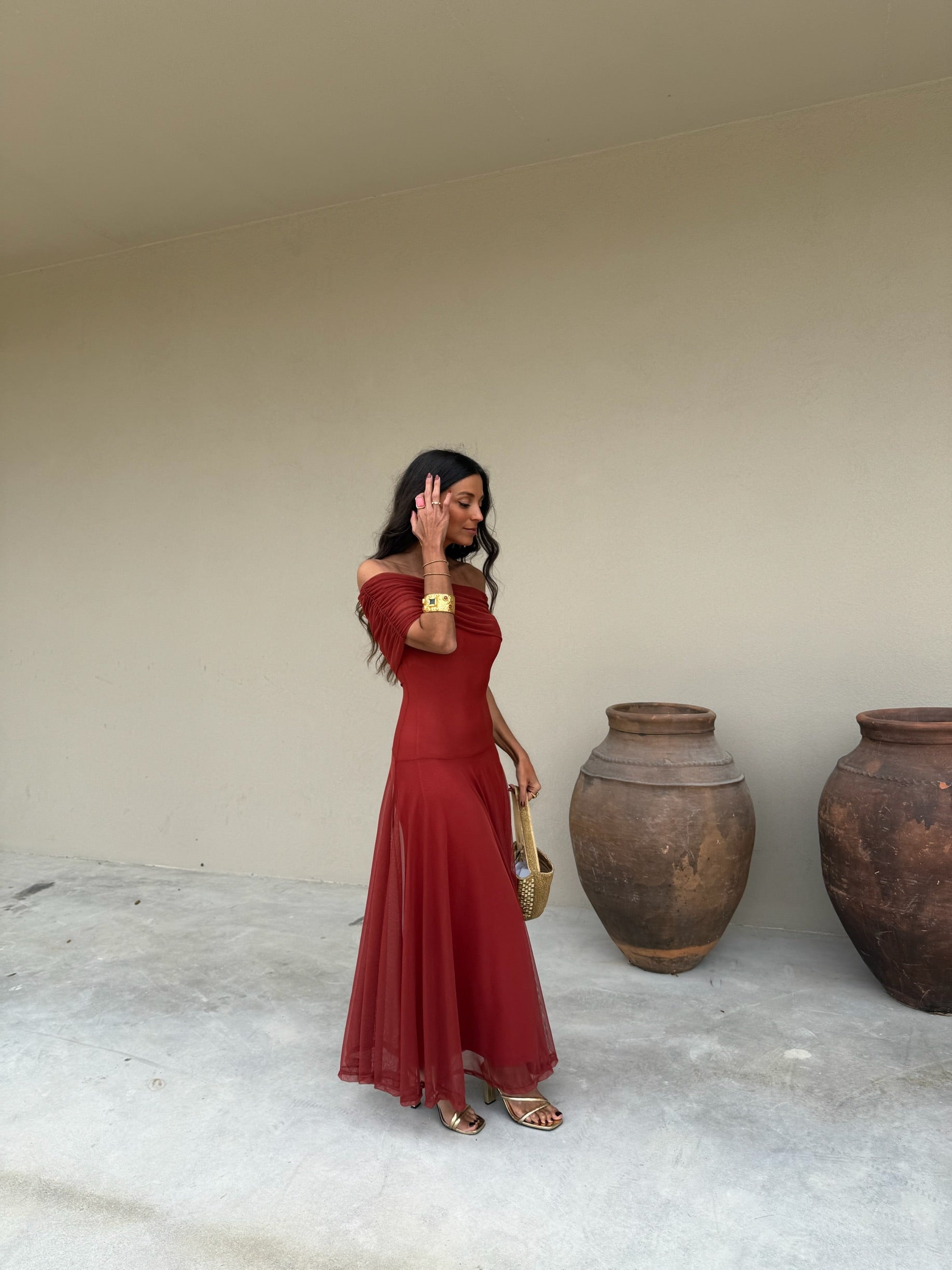 Toledo Tulle Maxi Dress in Terracotta