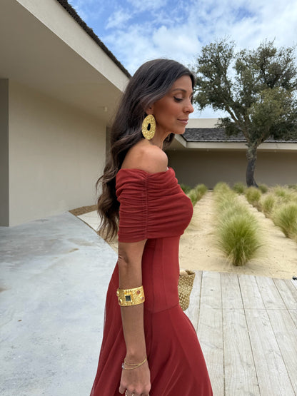 Toledo Tulle Maxi Dress in Terracotta