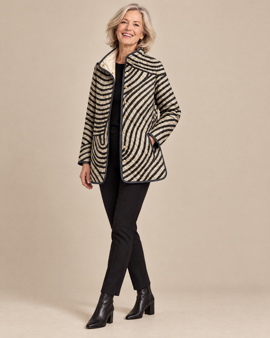 Inaya | Retro Hand-Drawn Circle Design Quilted Jacket